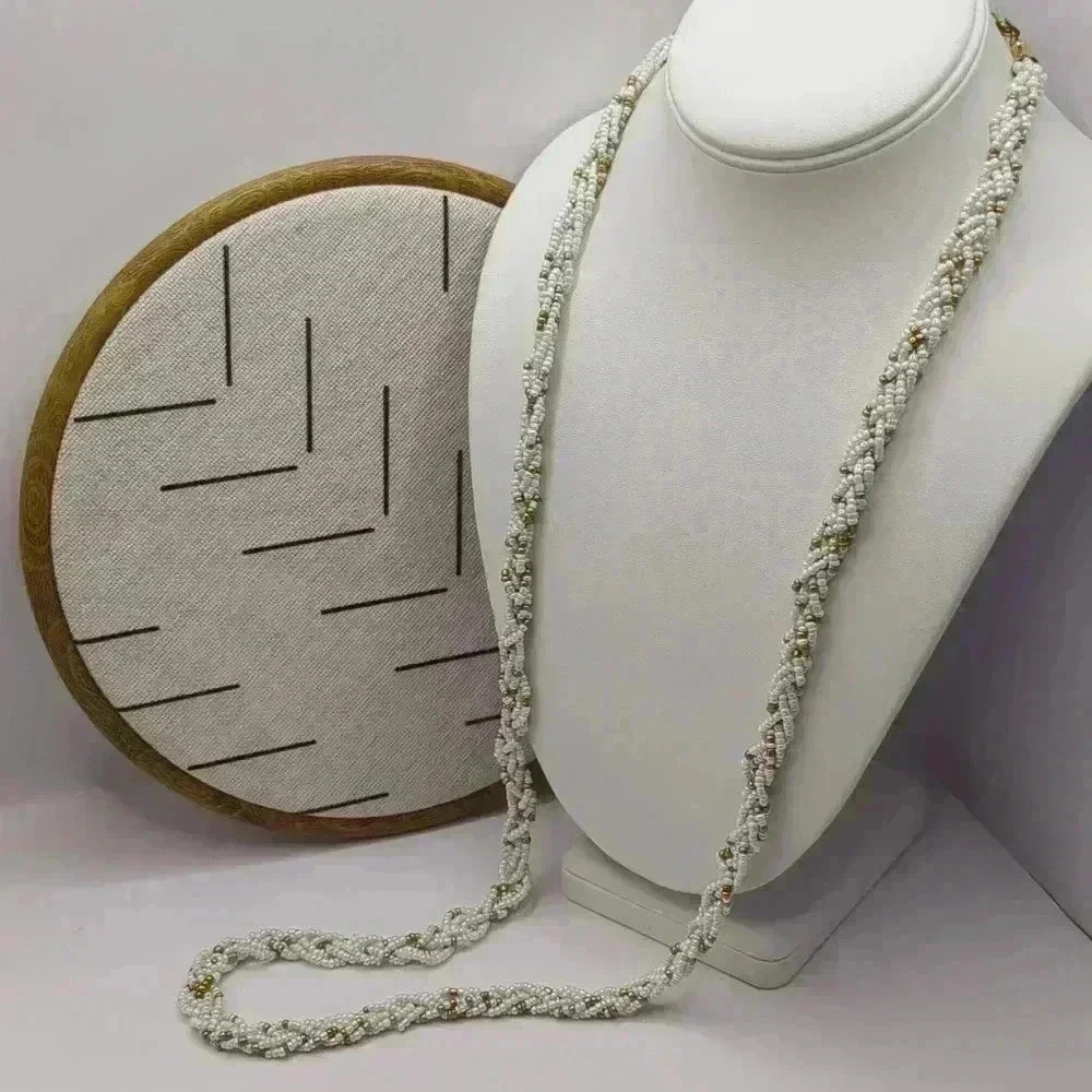 Talbots white gold seed bead 36" necklace